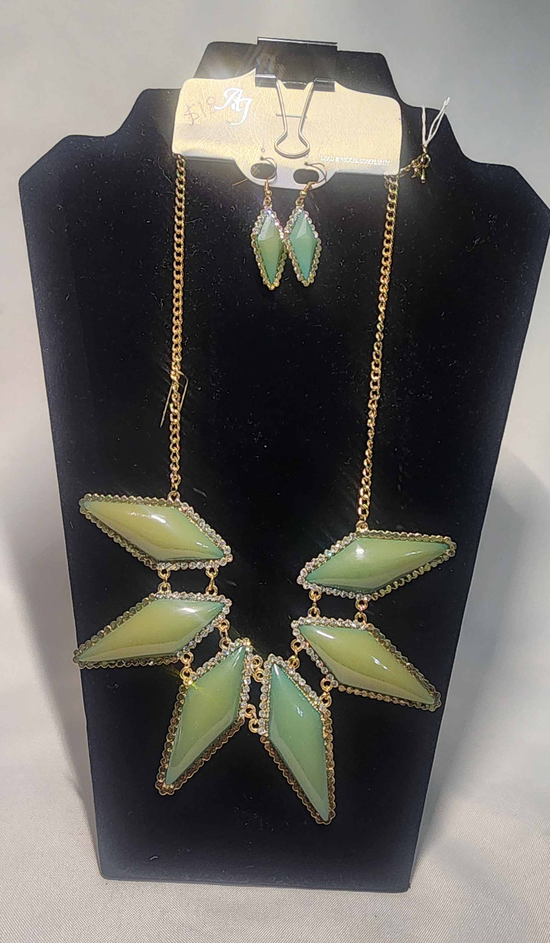 Green Geometric Necklace and Earring Set