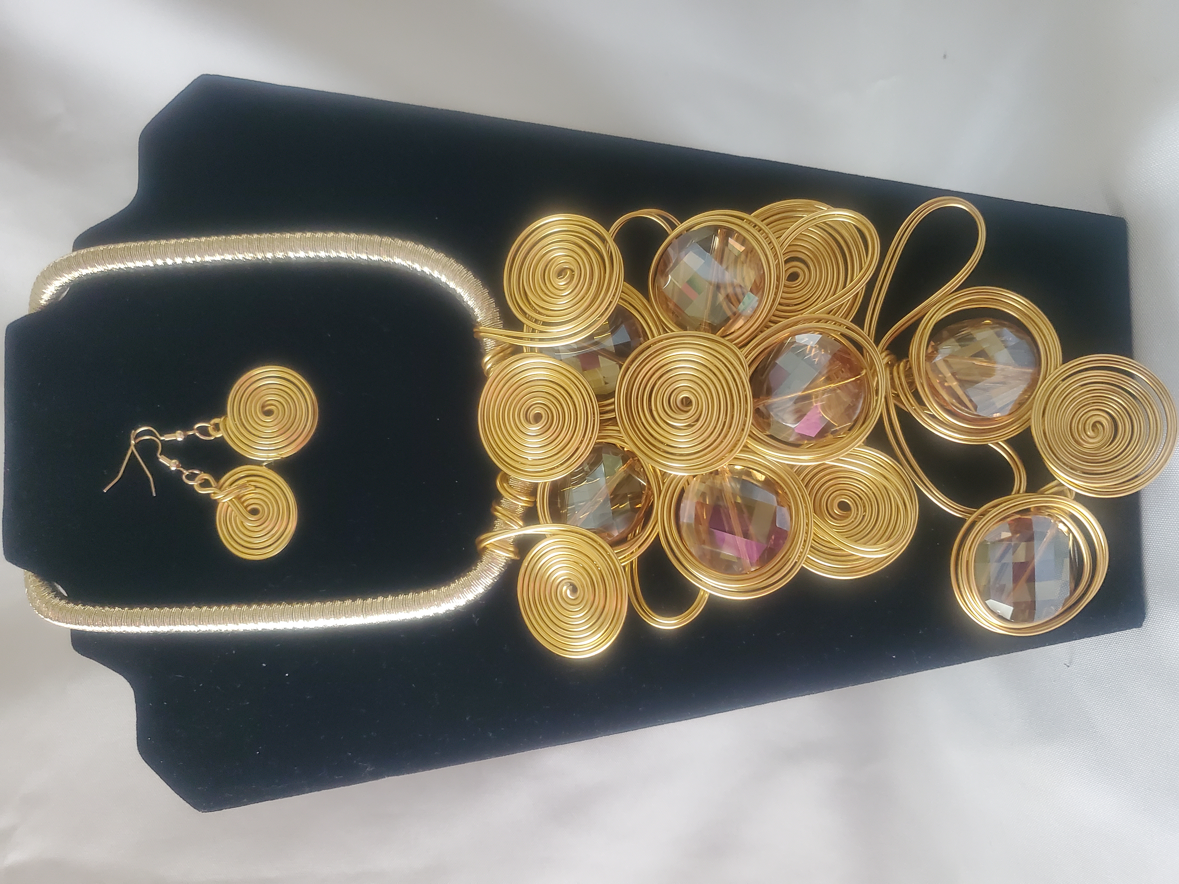 Gold Spiral Statement Necklace & Earring Set