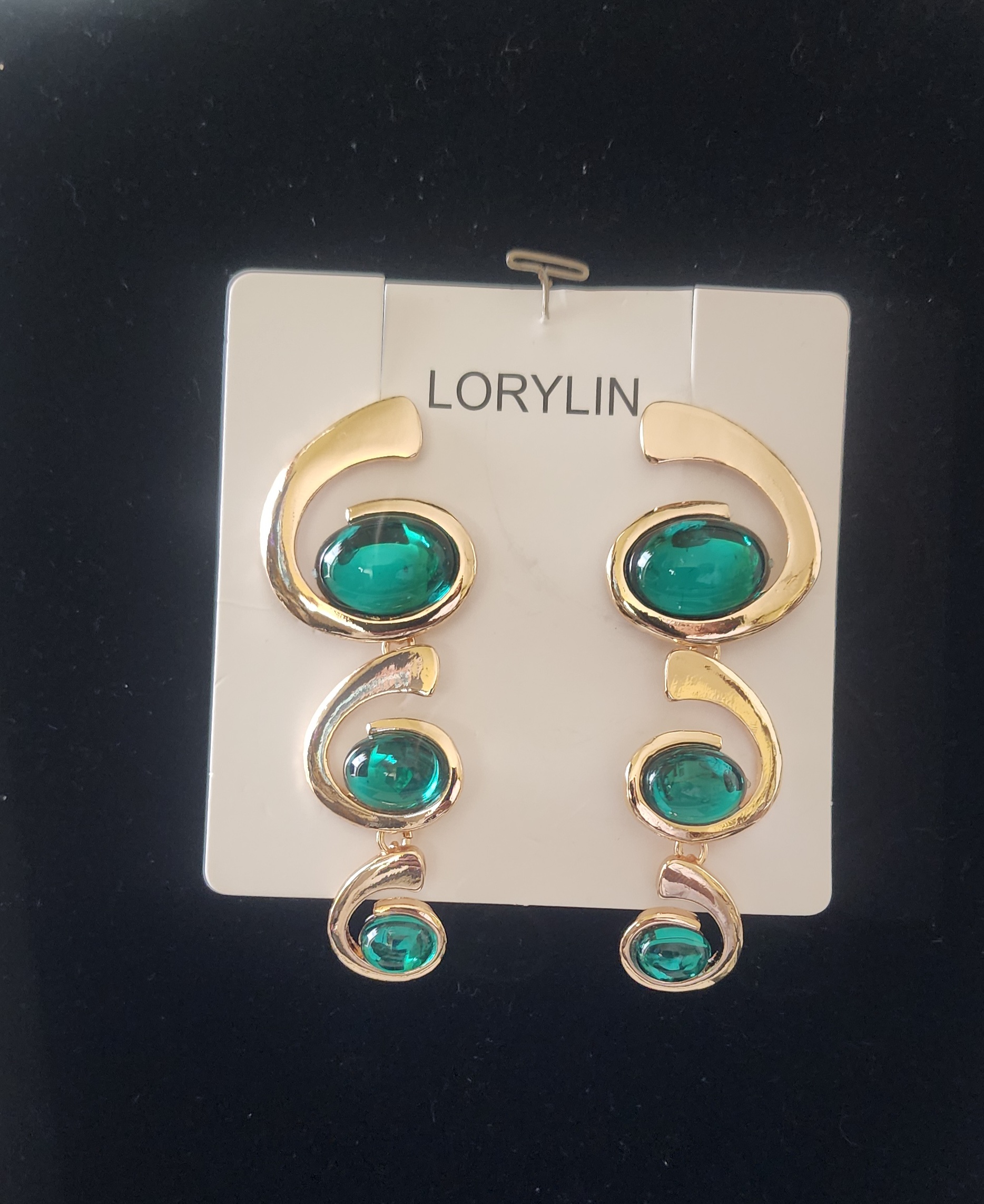 Gold and Green Stone Drop Earrings