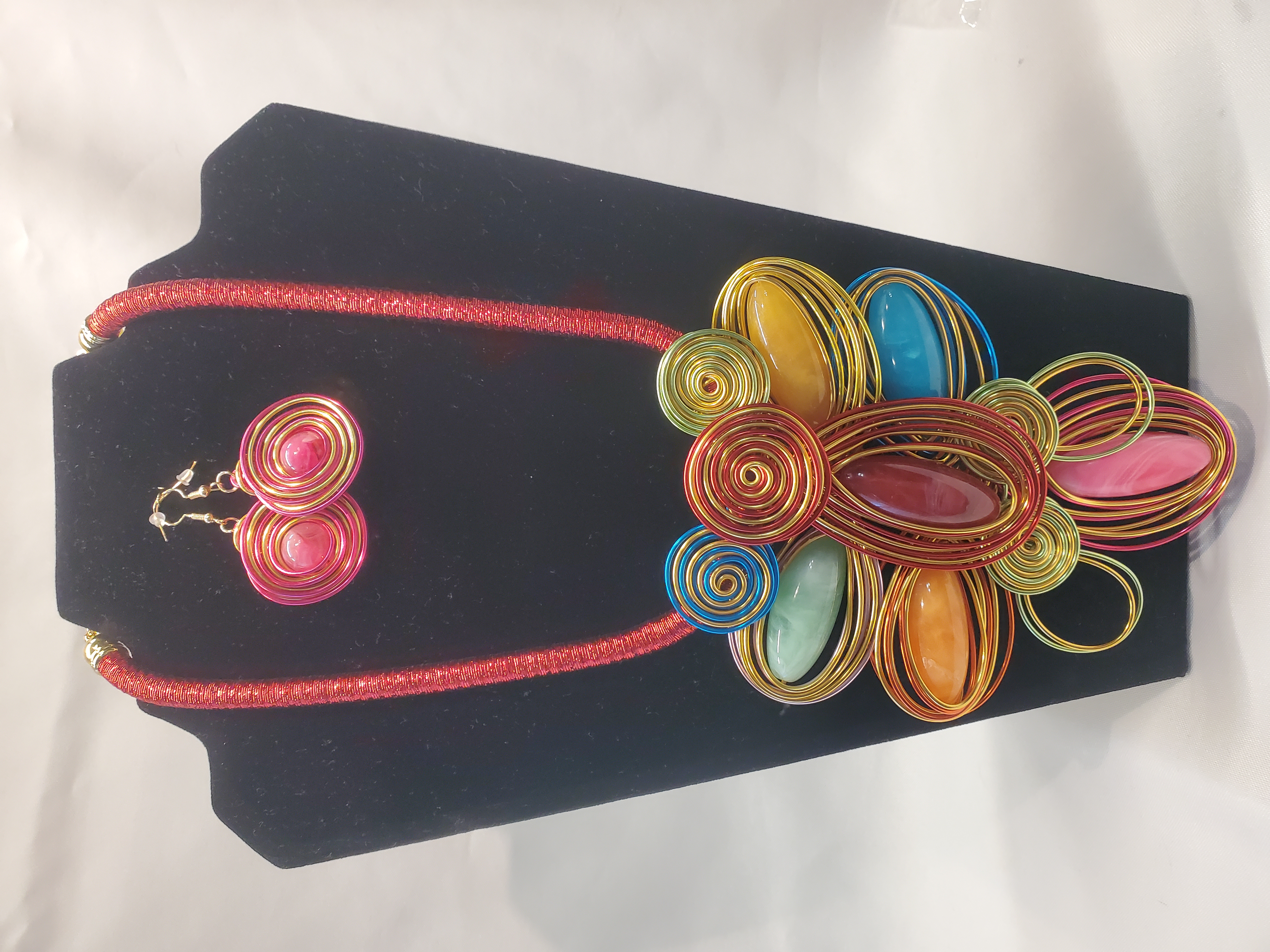 Colorful Swirl Statement Necklace & Earring Set