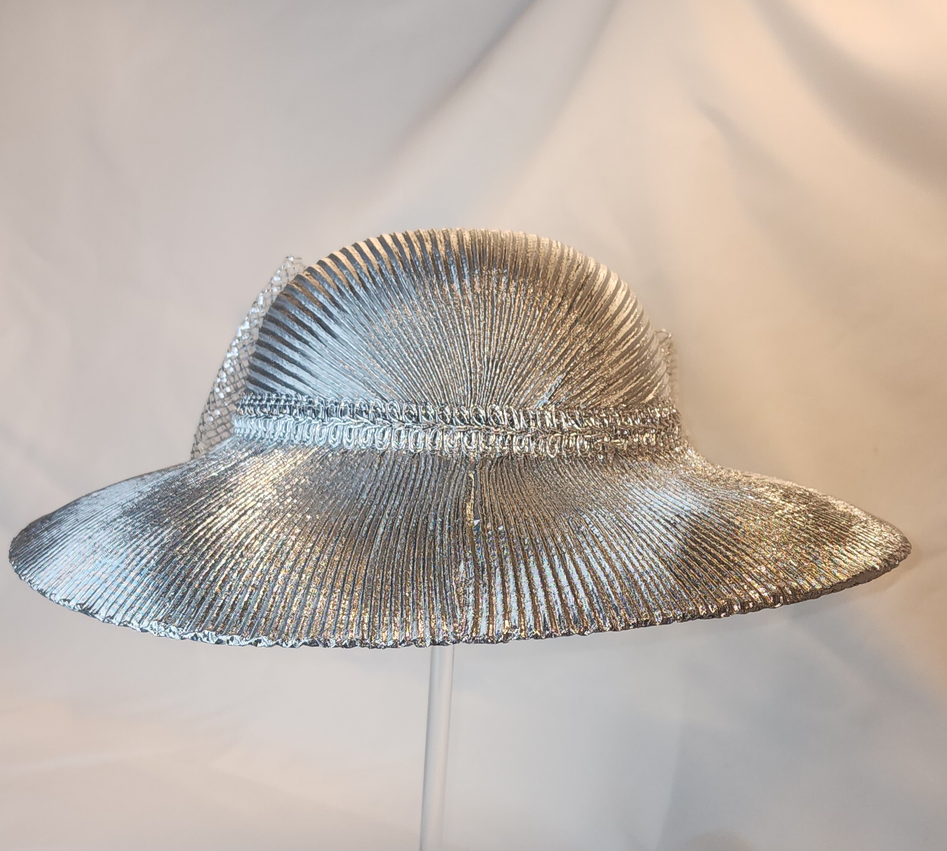 Metallic Silver Pleated Hat