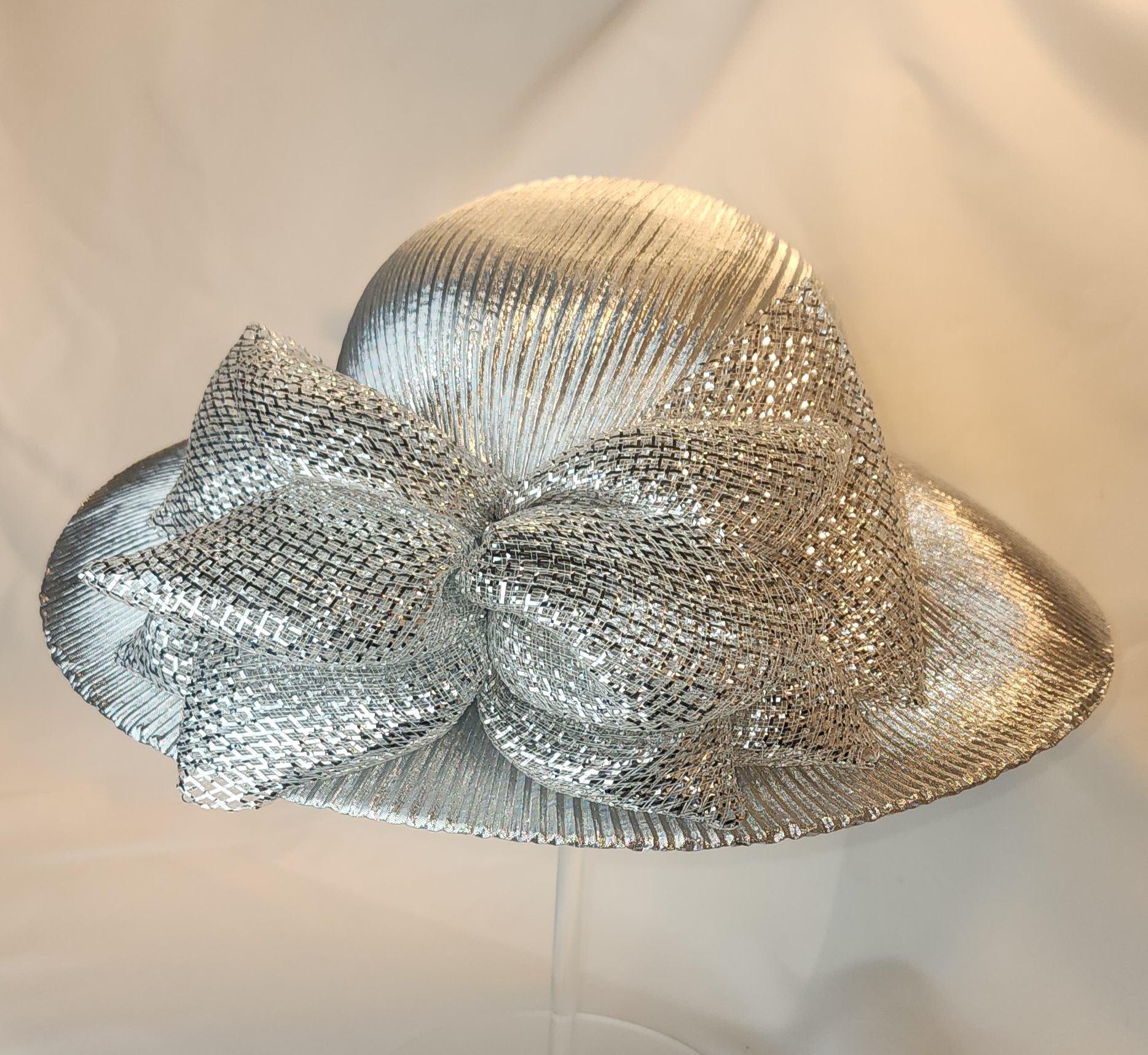 Metallic Silver Pleated Hat
