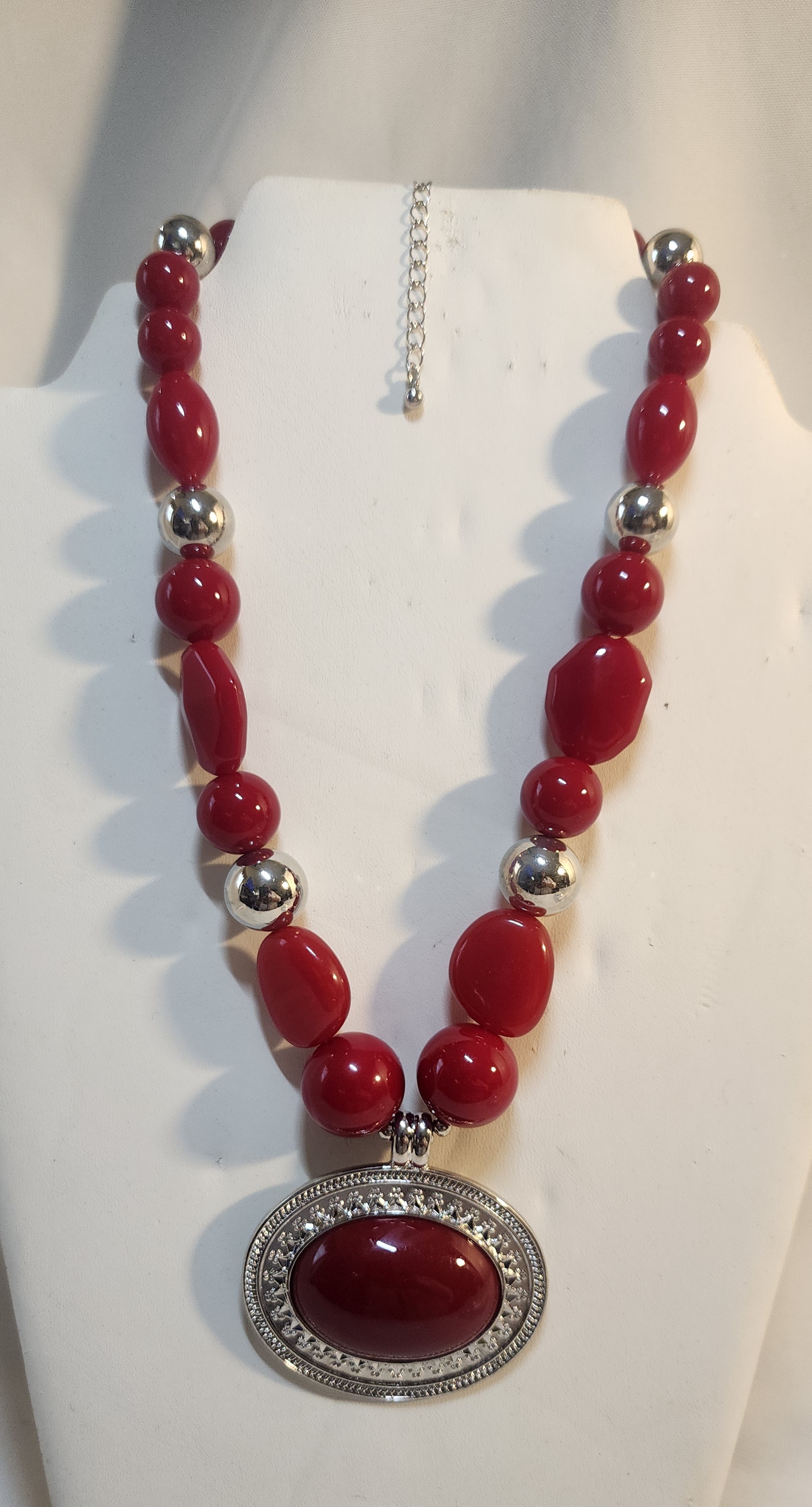 Red Bead Statement Necklace