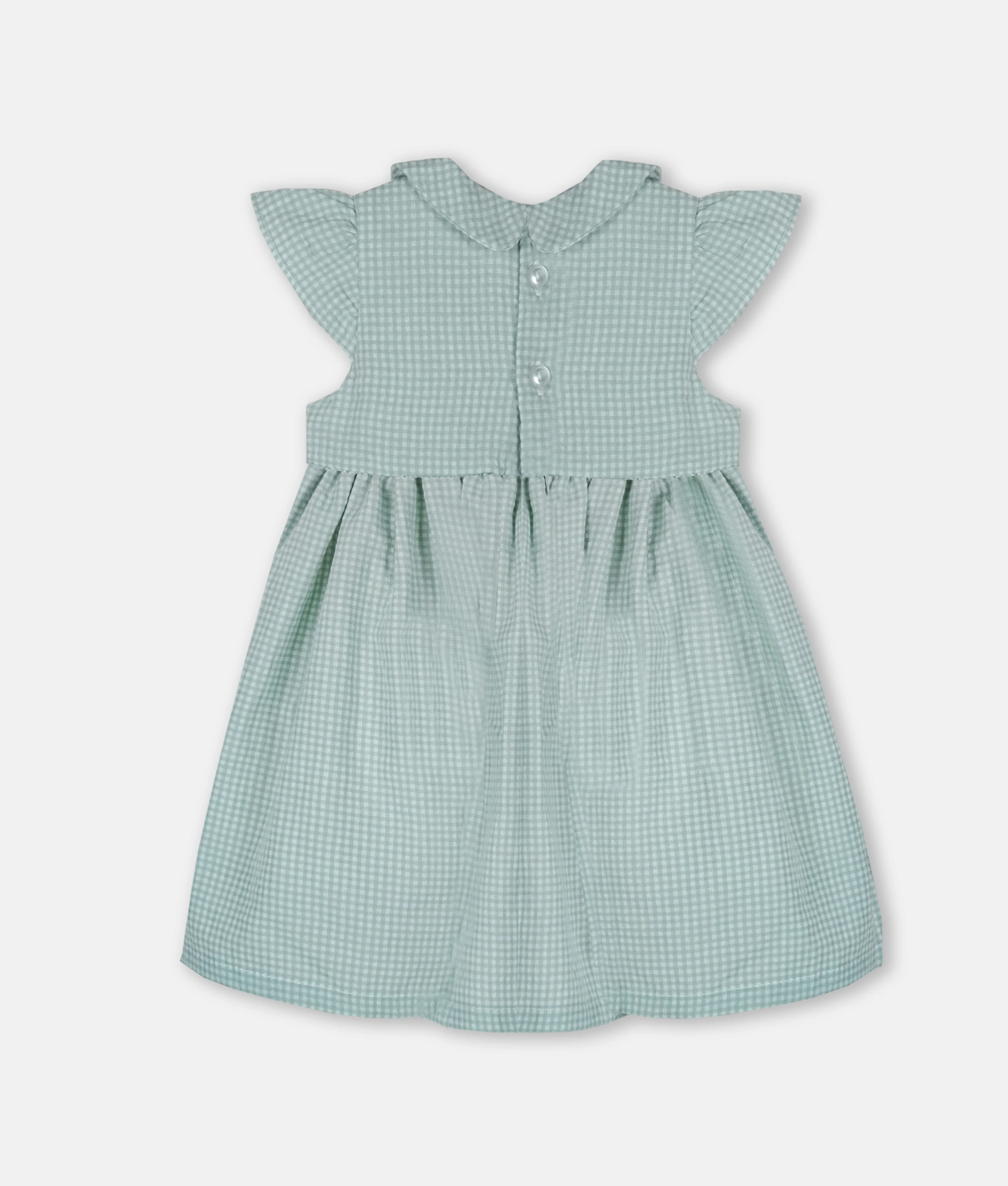Tiny Dusty Green Checkerboard Charm Smocked Girls Dress