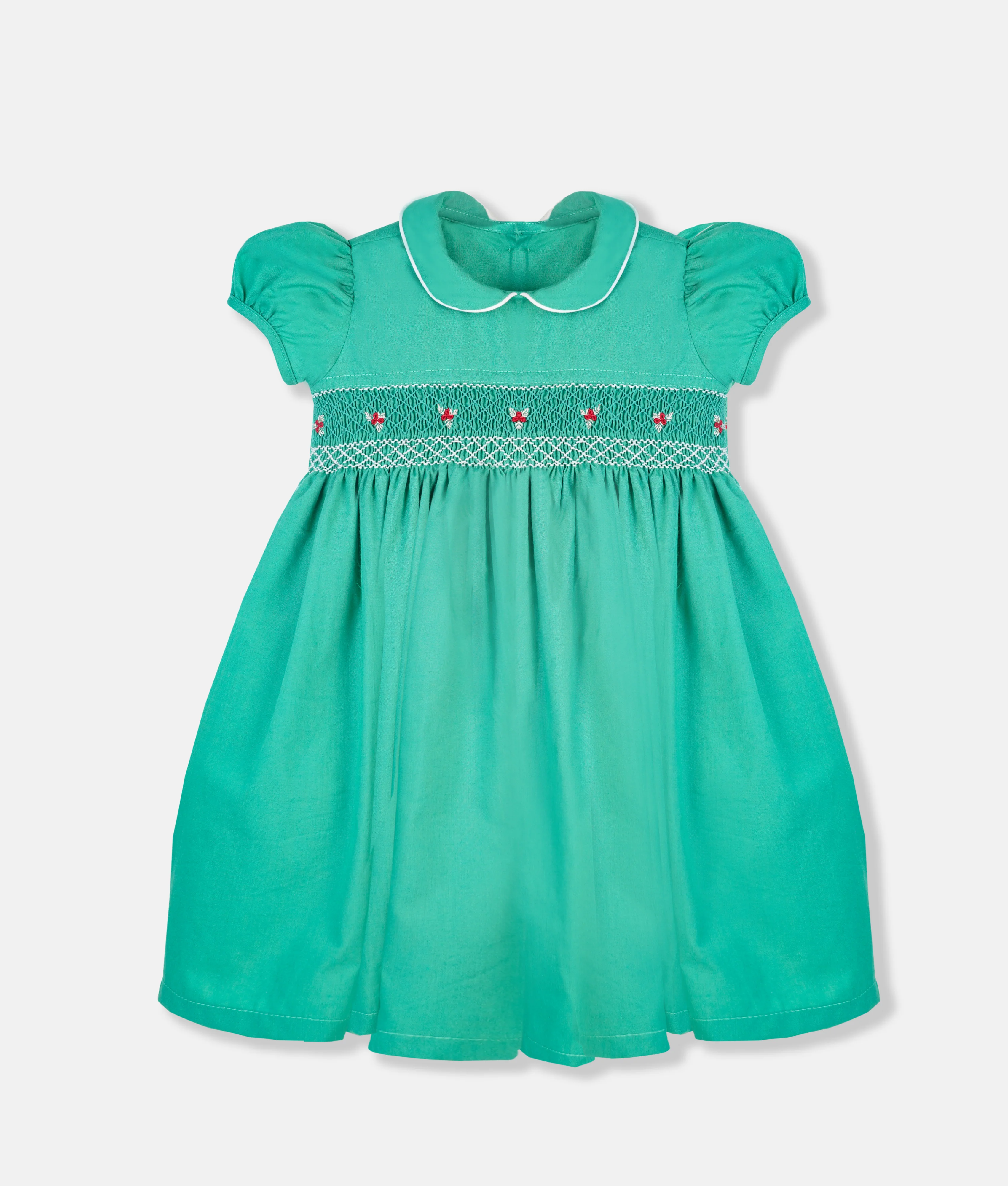 Winter Holly Green Smocked Girls Dress