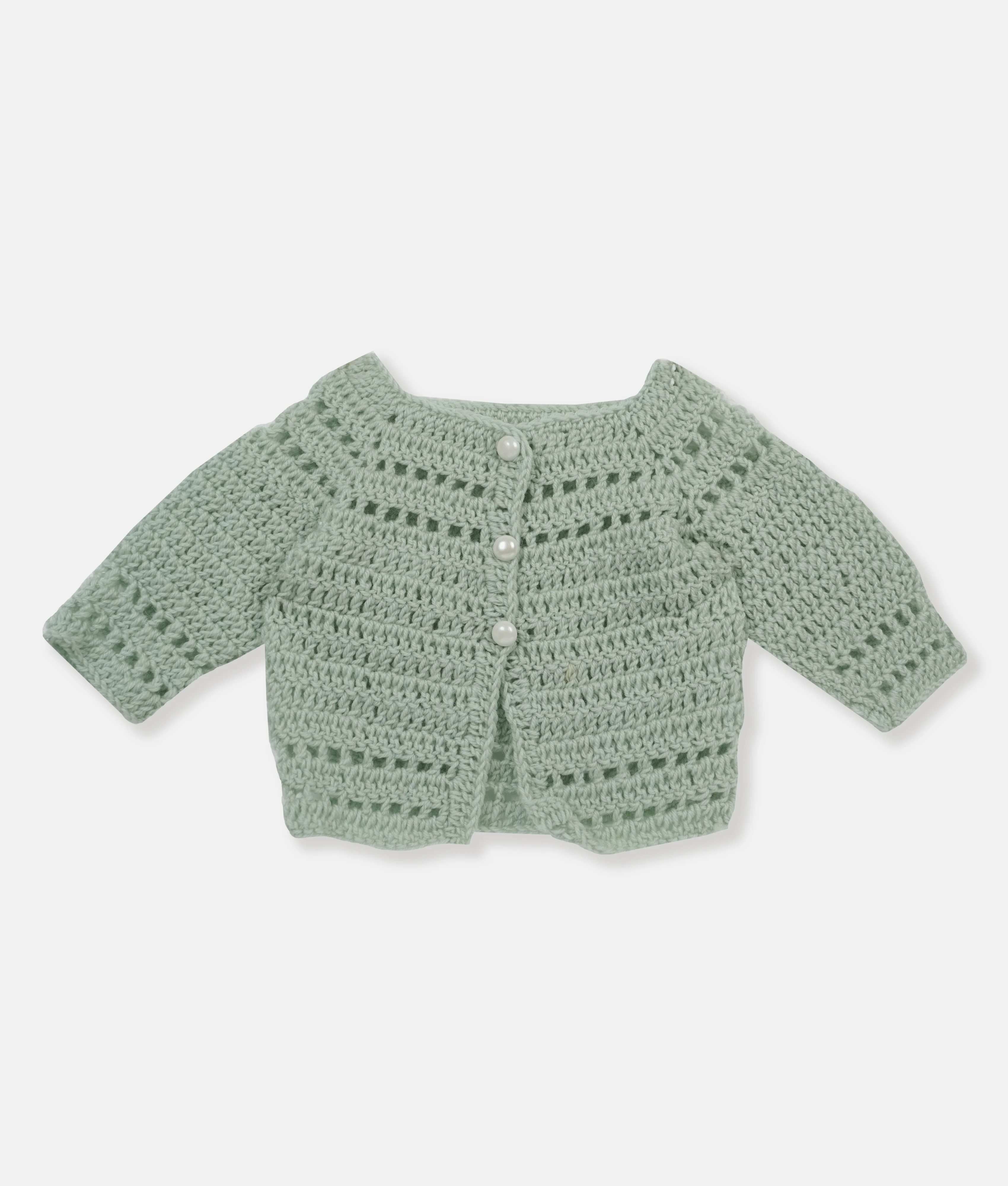 Handmade Crochet Baby Cardigan - Green