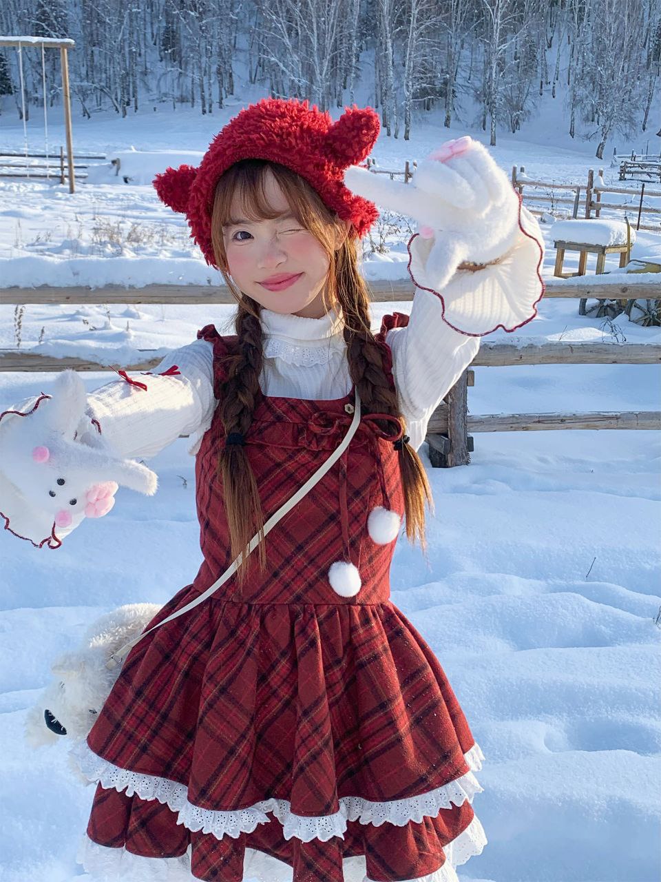 Red Plaid Winter Dress Outfit