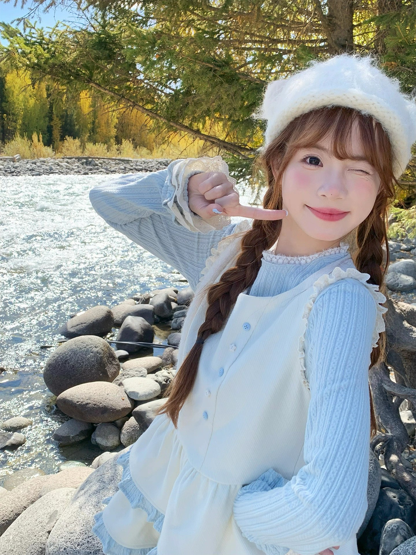 Blue and White Ruffled Dress