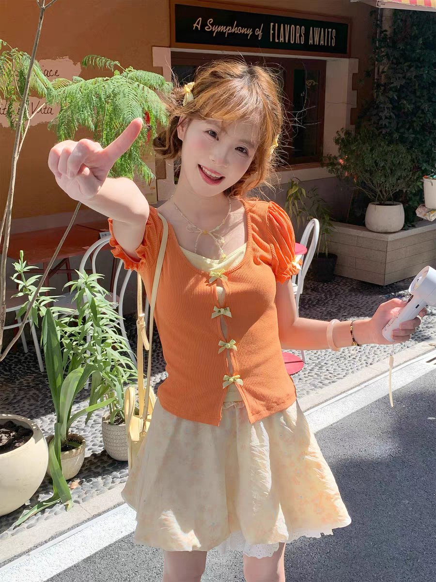 Orange Ribbon Tie Top