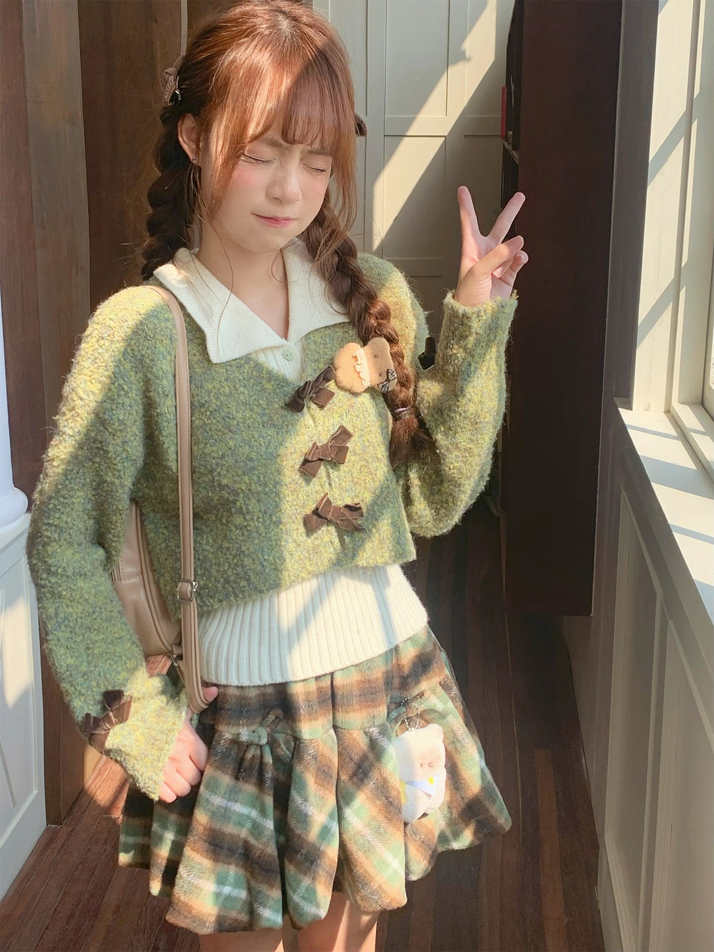 Plaid Skirt and Cozy Knit Sweater Set