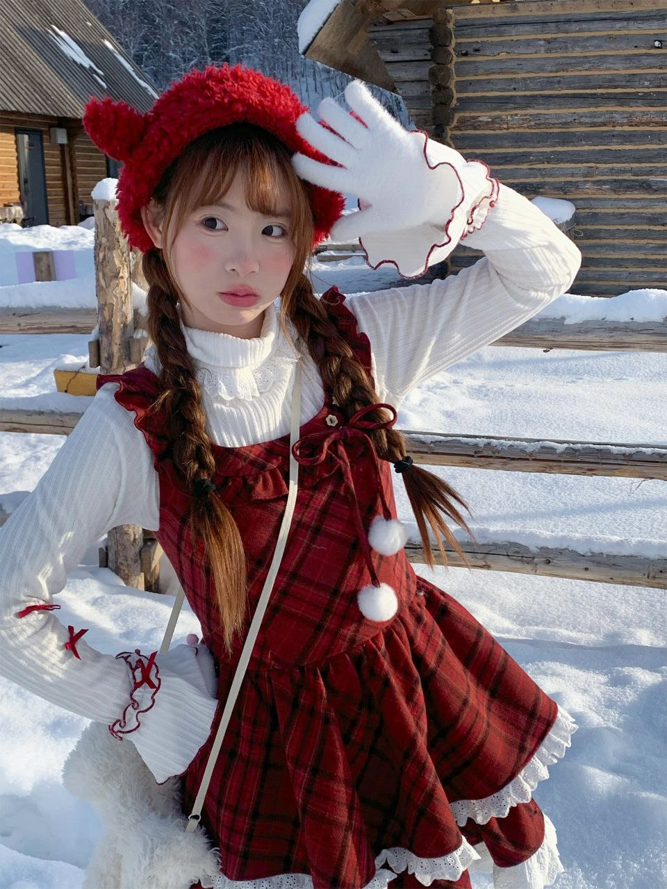 Red Plaid Winter Dress Outfit