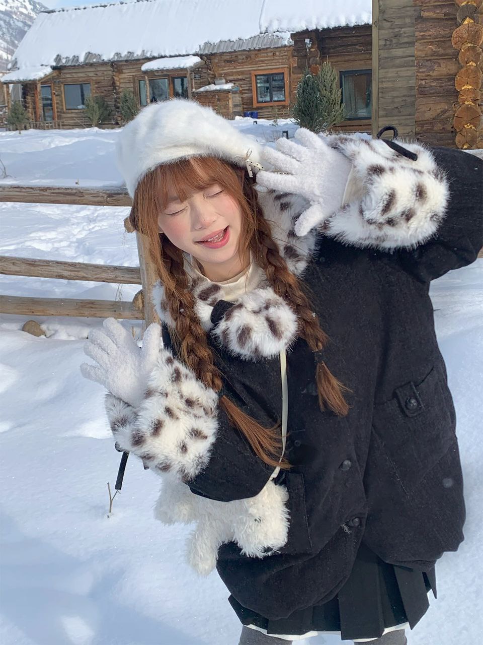 Winter Faux Fur Trimmed Coat Set