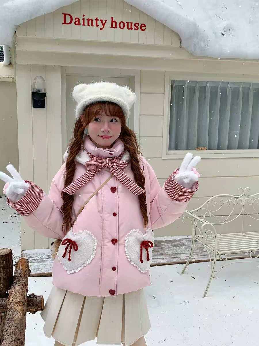Pink Heart Pocket Winter Jacket