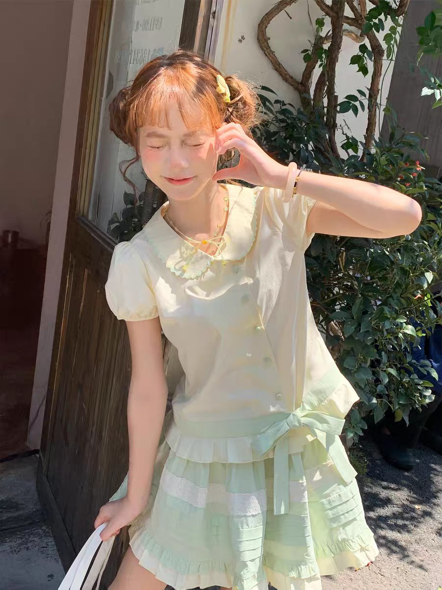 Pastel summer blouse and skirt set