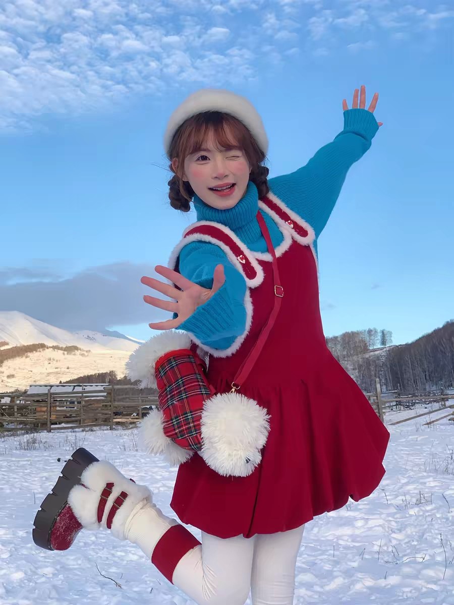 Winter Red Pinafore Dress