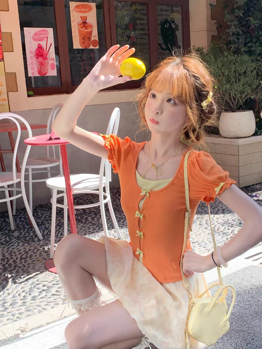 Orange Ribbon Tie Top