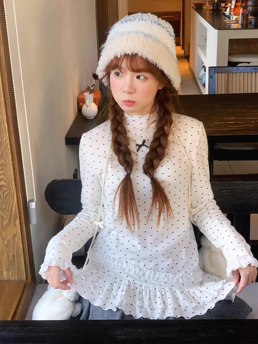 White Polka Dot Long Sleeve Dress