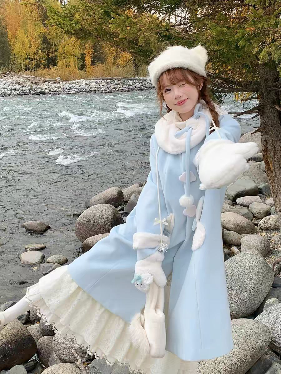 Winter Blue Coat with Faux Fur Trim