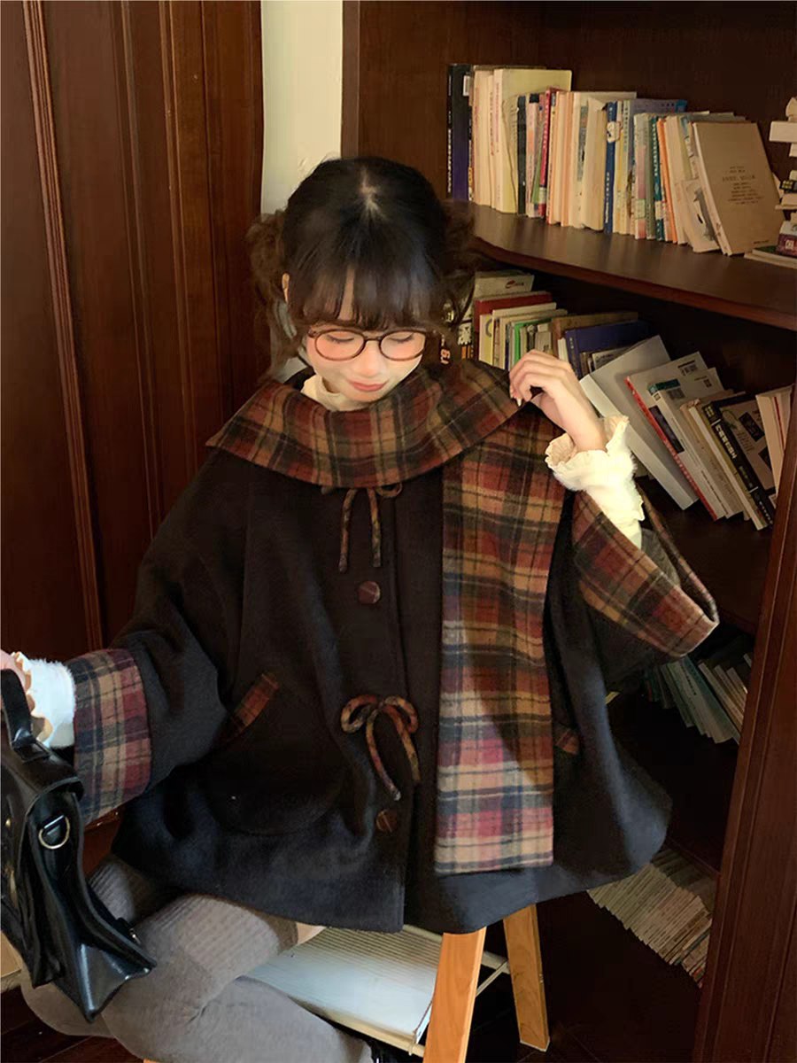 Plaid Vintage-Inspired Cape Coat