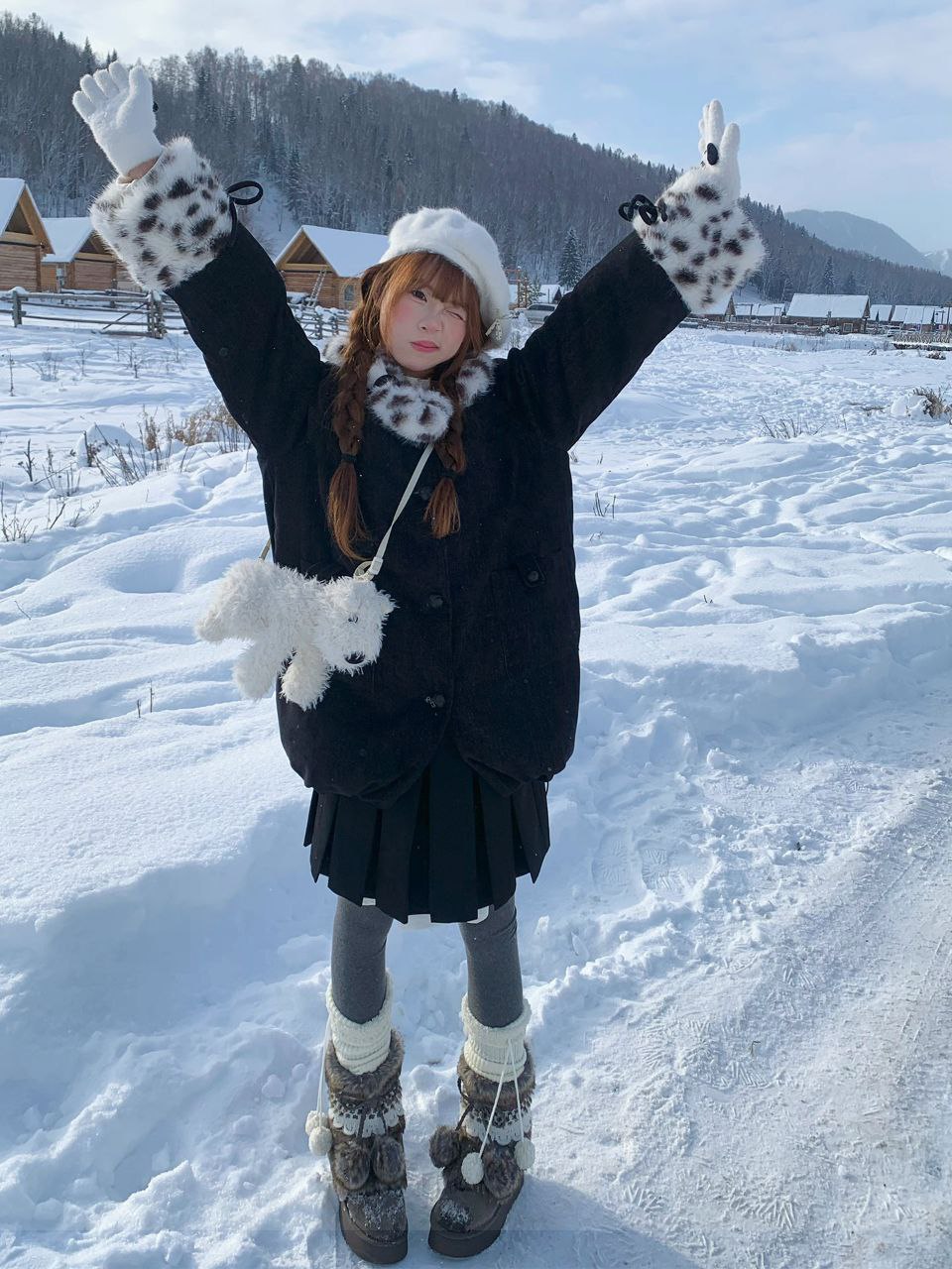 Winter Faux Fur Trimmed Coat Set