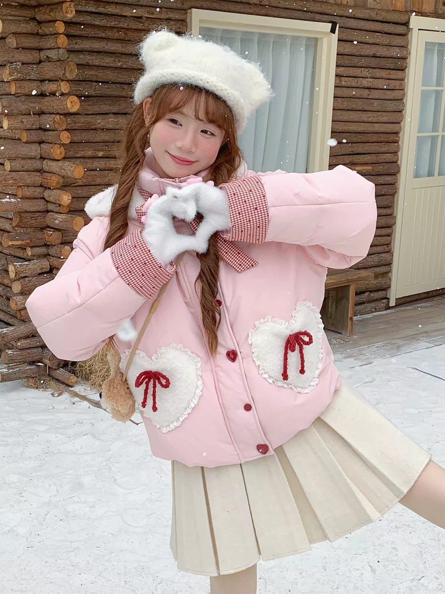 Pink Heart Pocket Winter Jacket