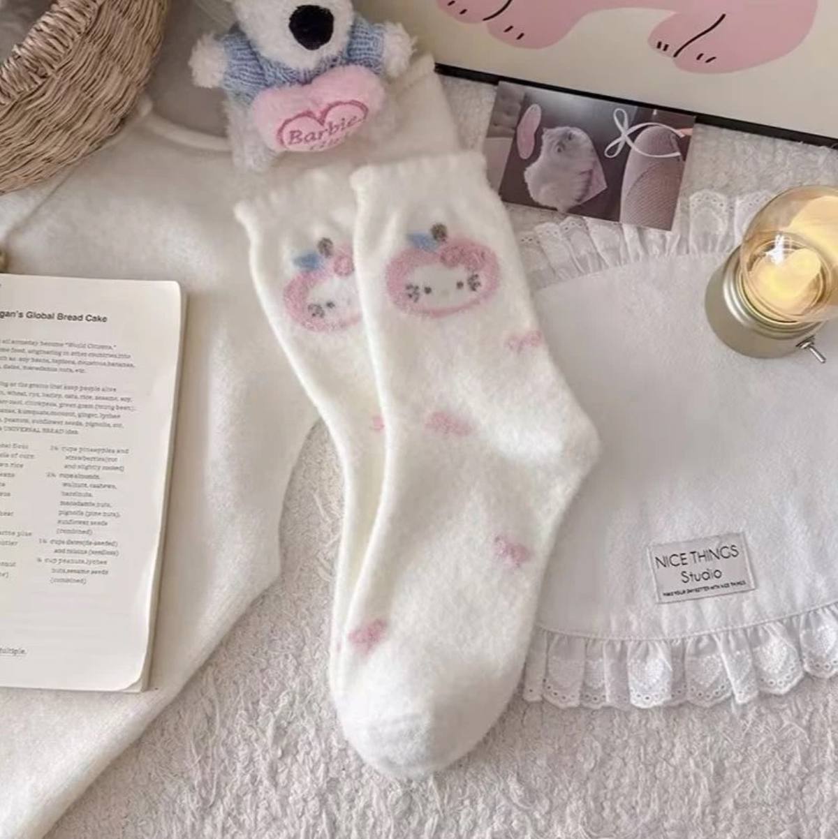 Fuzzy Cat Print Socks