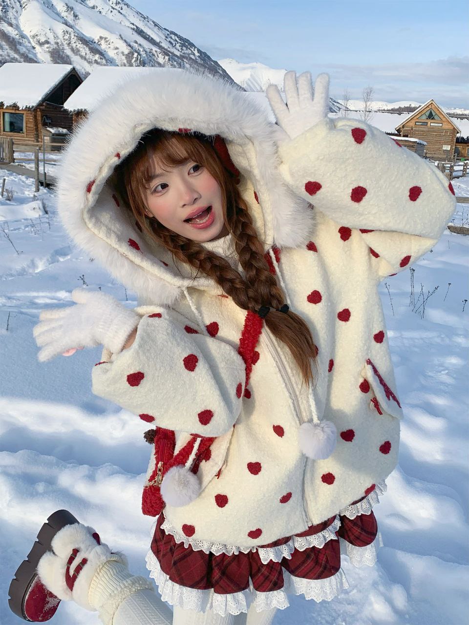 Winter Polka Dot Hooded Coat