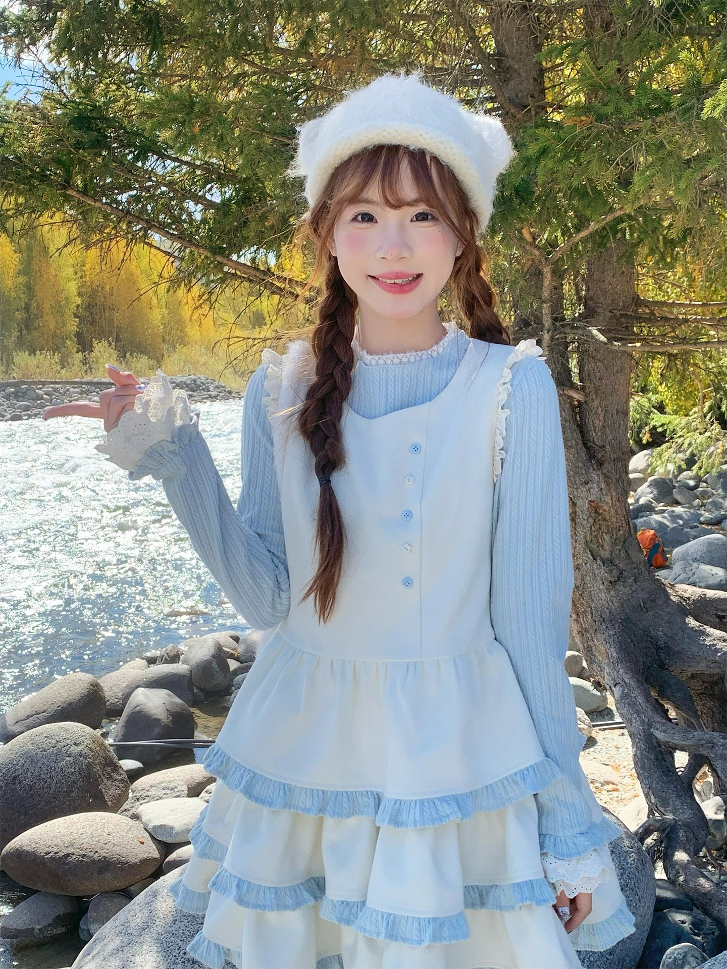 Blue and White Ruffled Dress