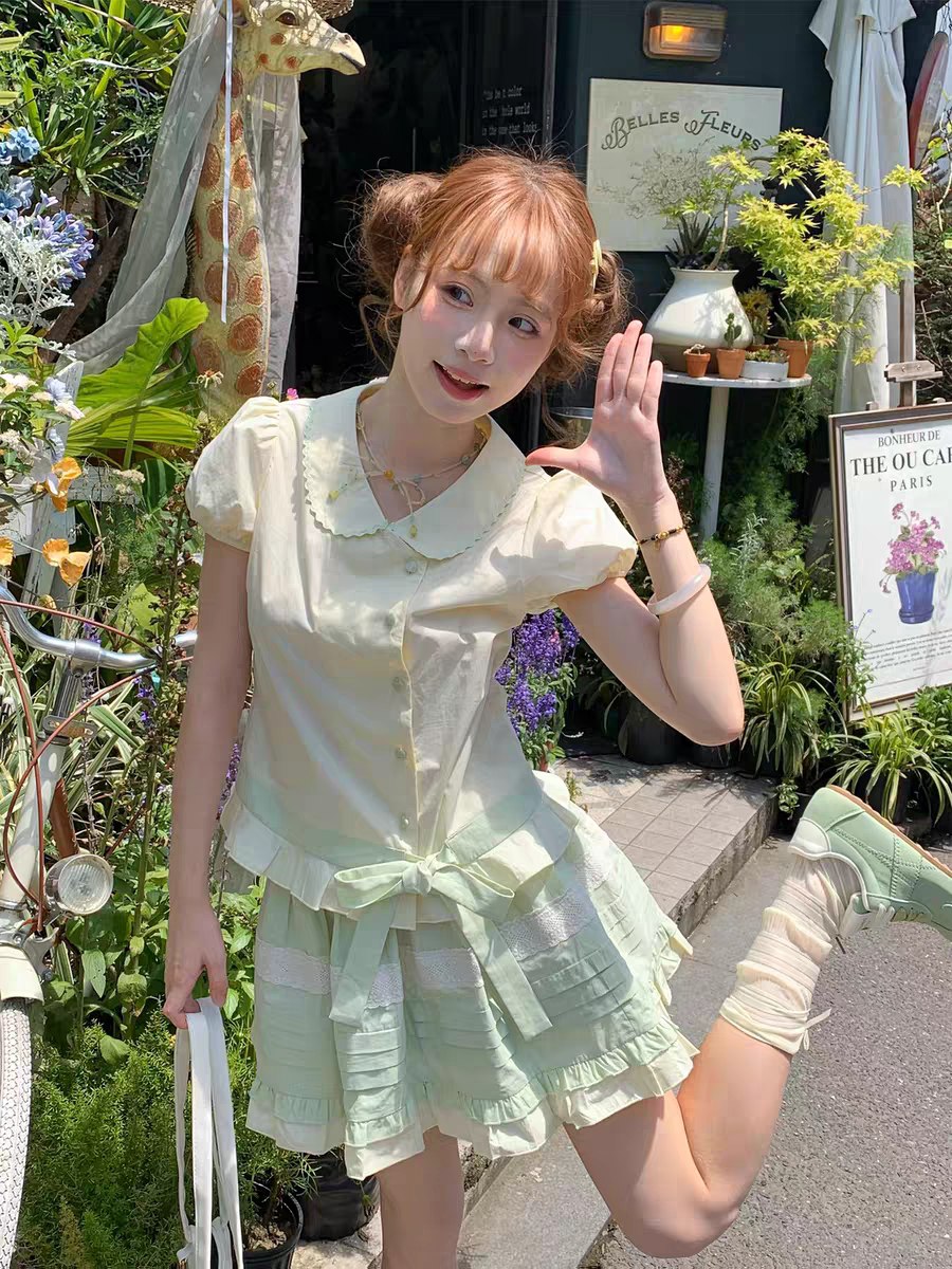 Pastel summer blouse and skirt set