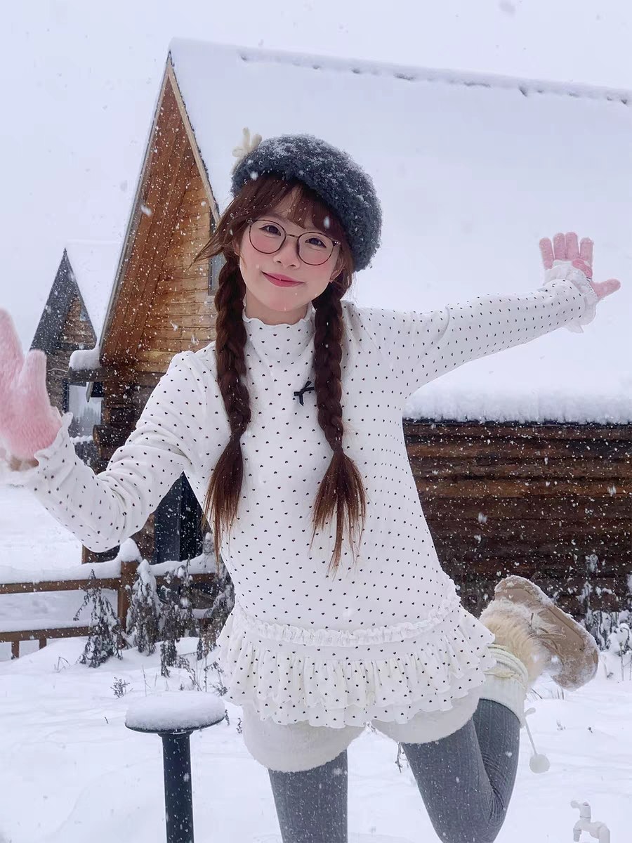 White Polka Dot Long Sleeve Dress