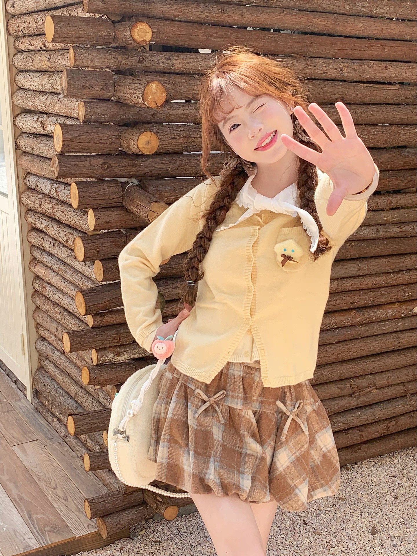 Plaid Skirt with Ribbon Accents