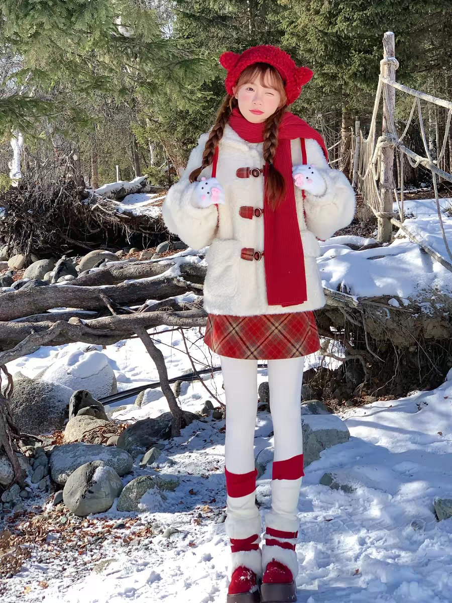 Cream fleece winter coat