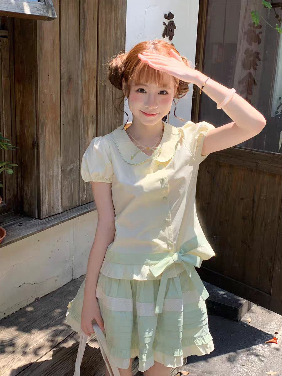 Pastel summer blouse and skirt set