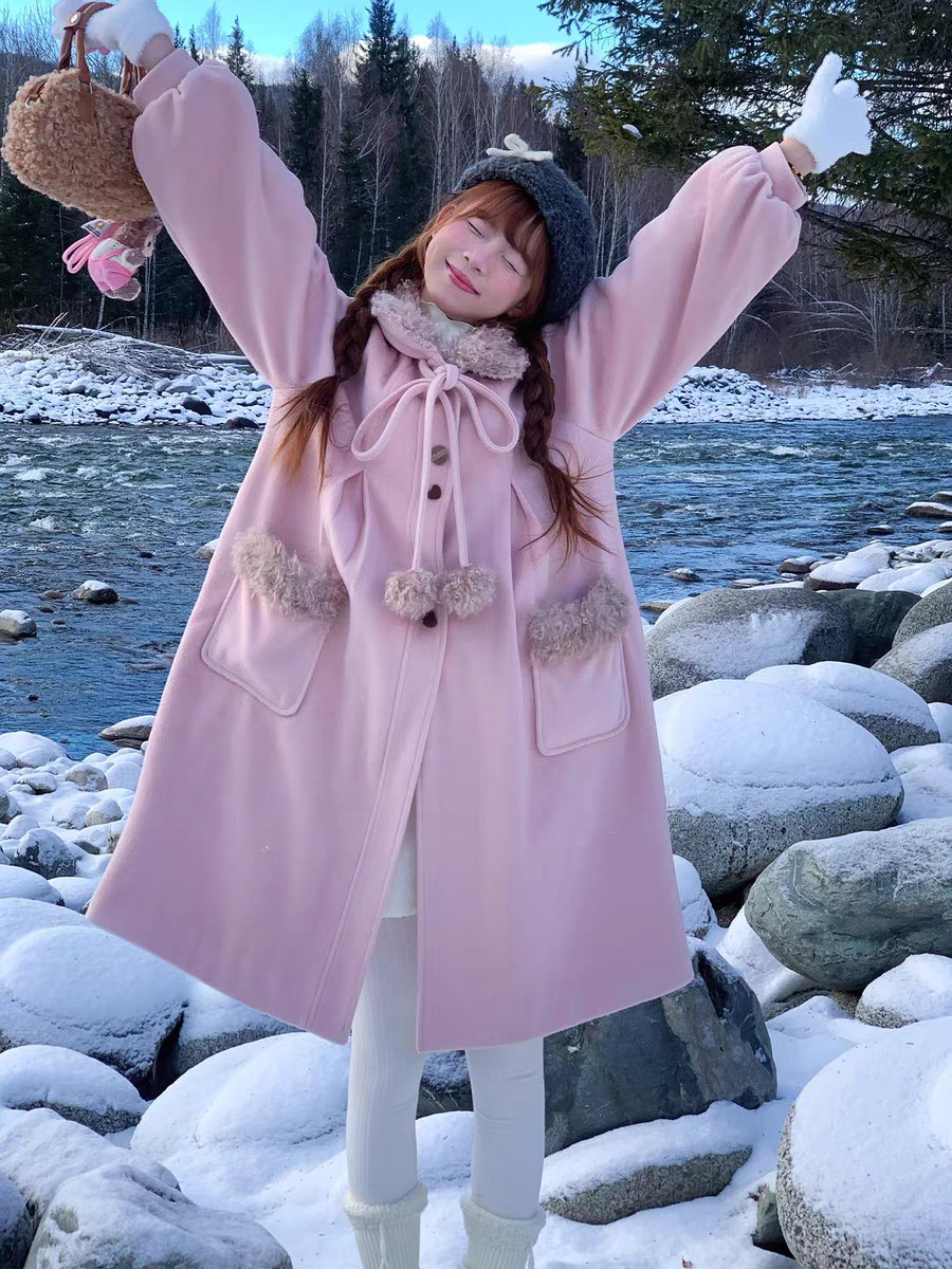 Pink Winter Coat with Faux Fur Trim