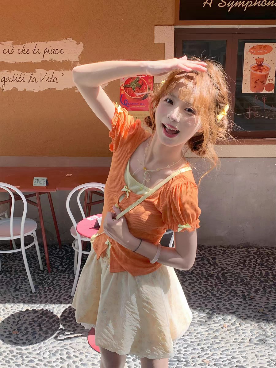 Orange Ribbon Tie Top