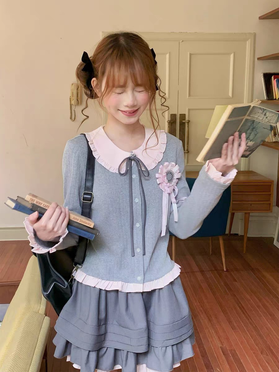 Cute pastel cardigan and skirt set
