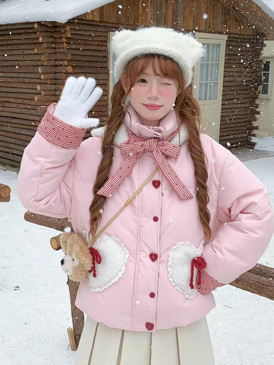 Pink Heart Pocket Winter Jacket