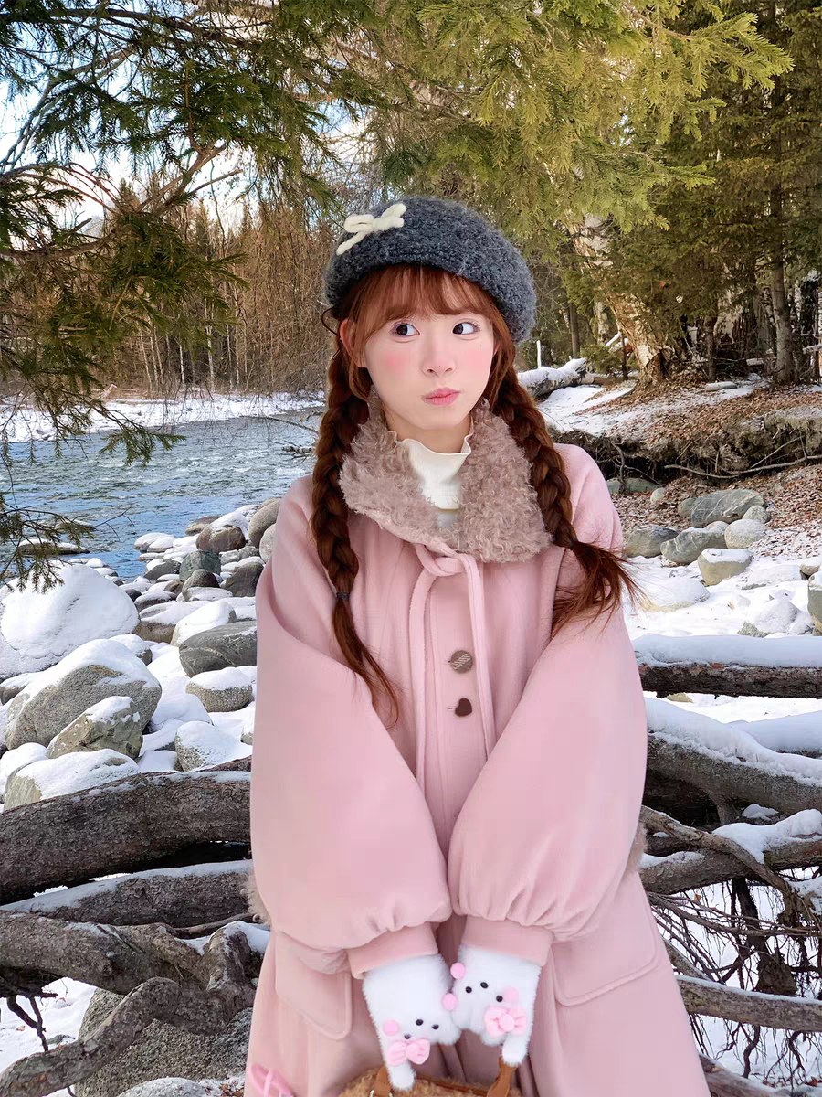 Pink Winter Coat with Faux Fur Trim