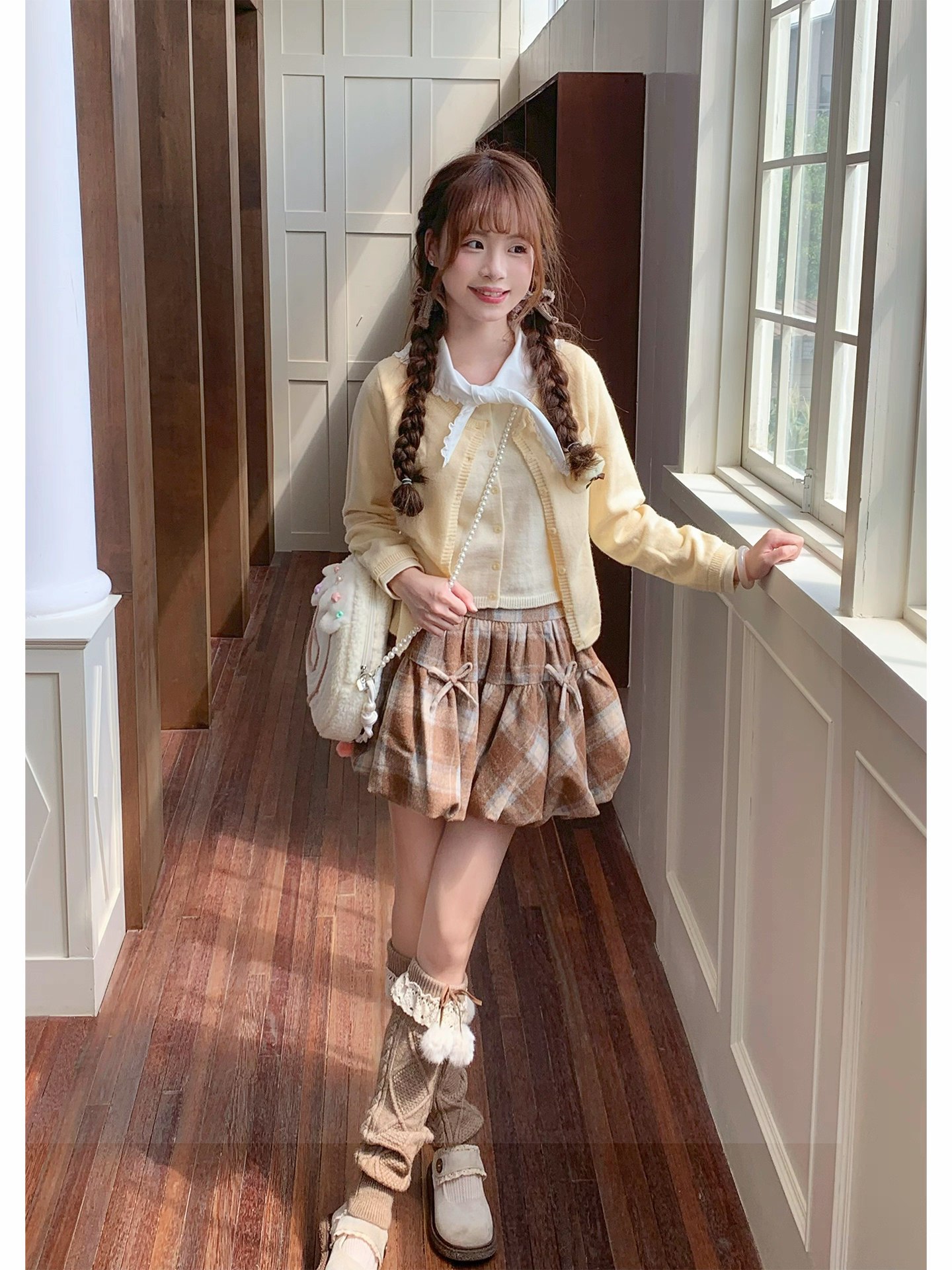 Plaid Skirt with Ribbon Accents