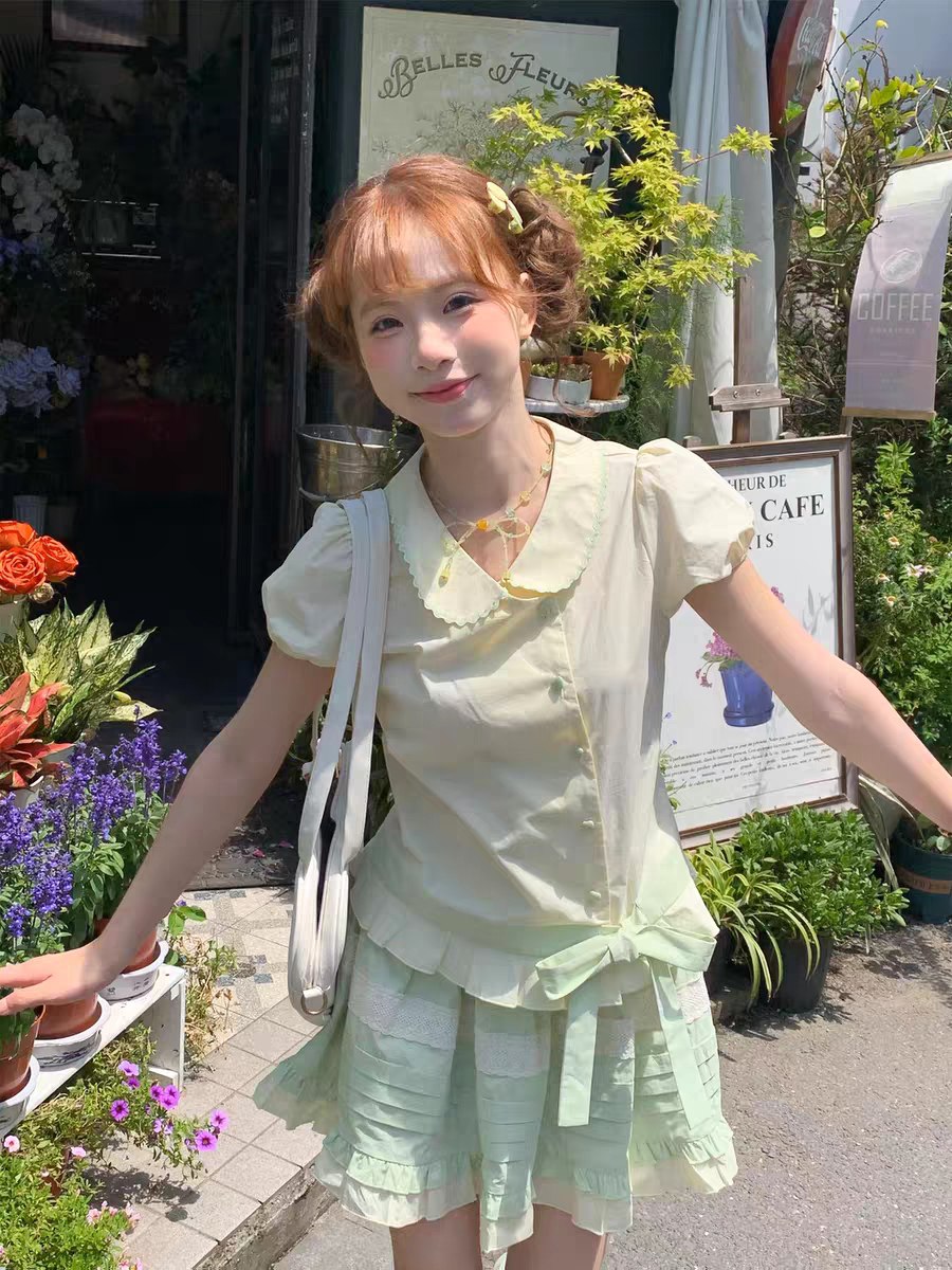 Pastel summer blouse and skirt set