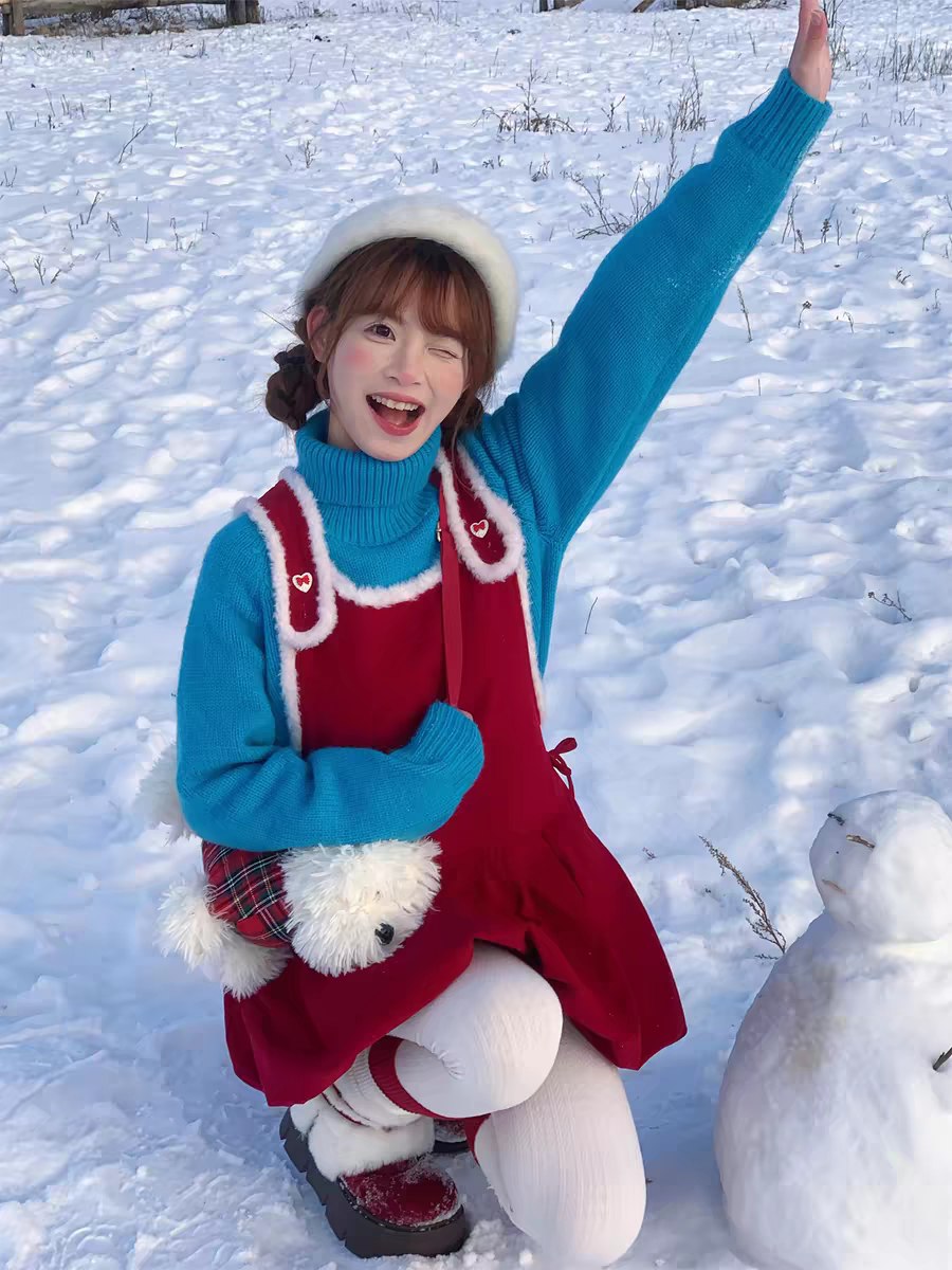 Winter Red Pinafore Dress