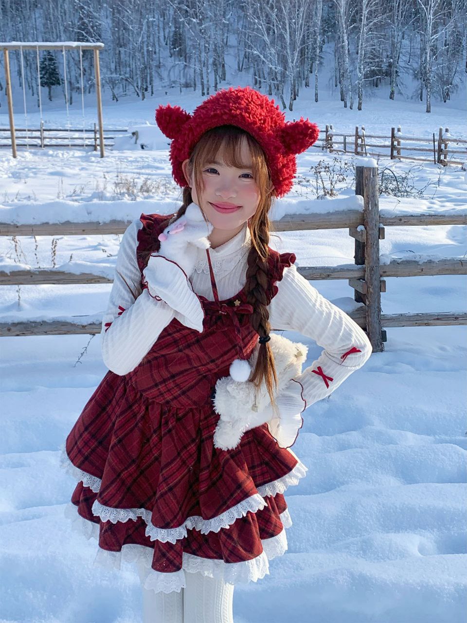 Red Plaid Winter Dress Outfit