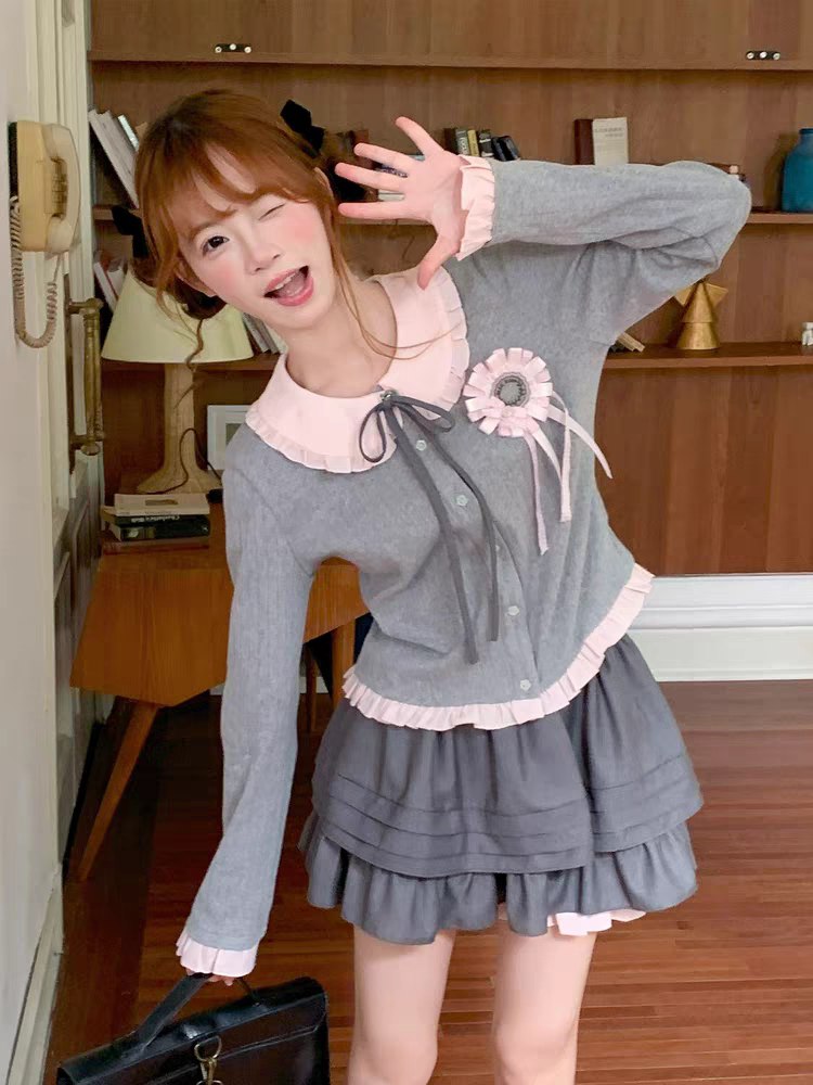 Cute pastel cardigan and skirt set