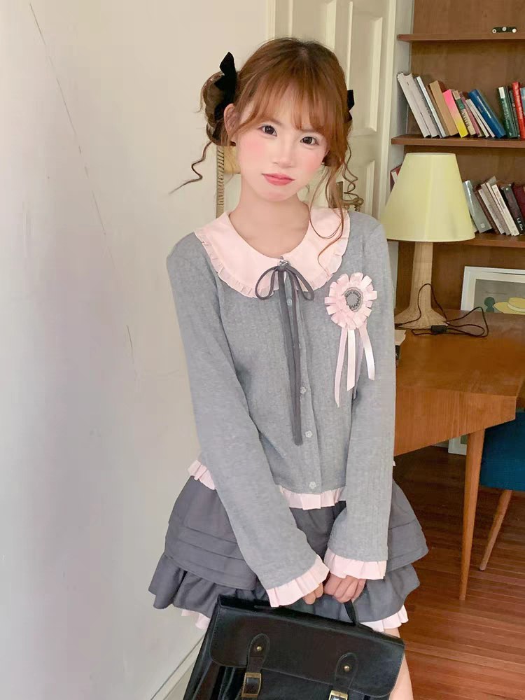 Cute pastel cardigan and skirt set