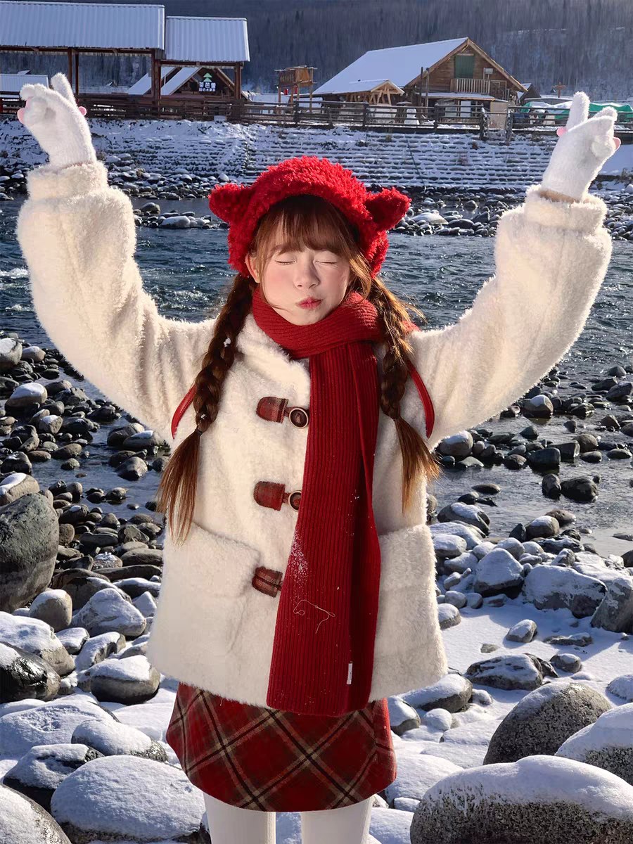 Cream fleece winter coat