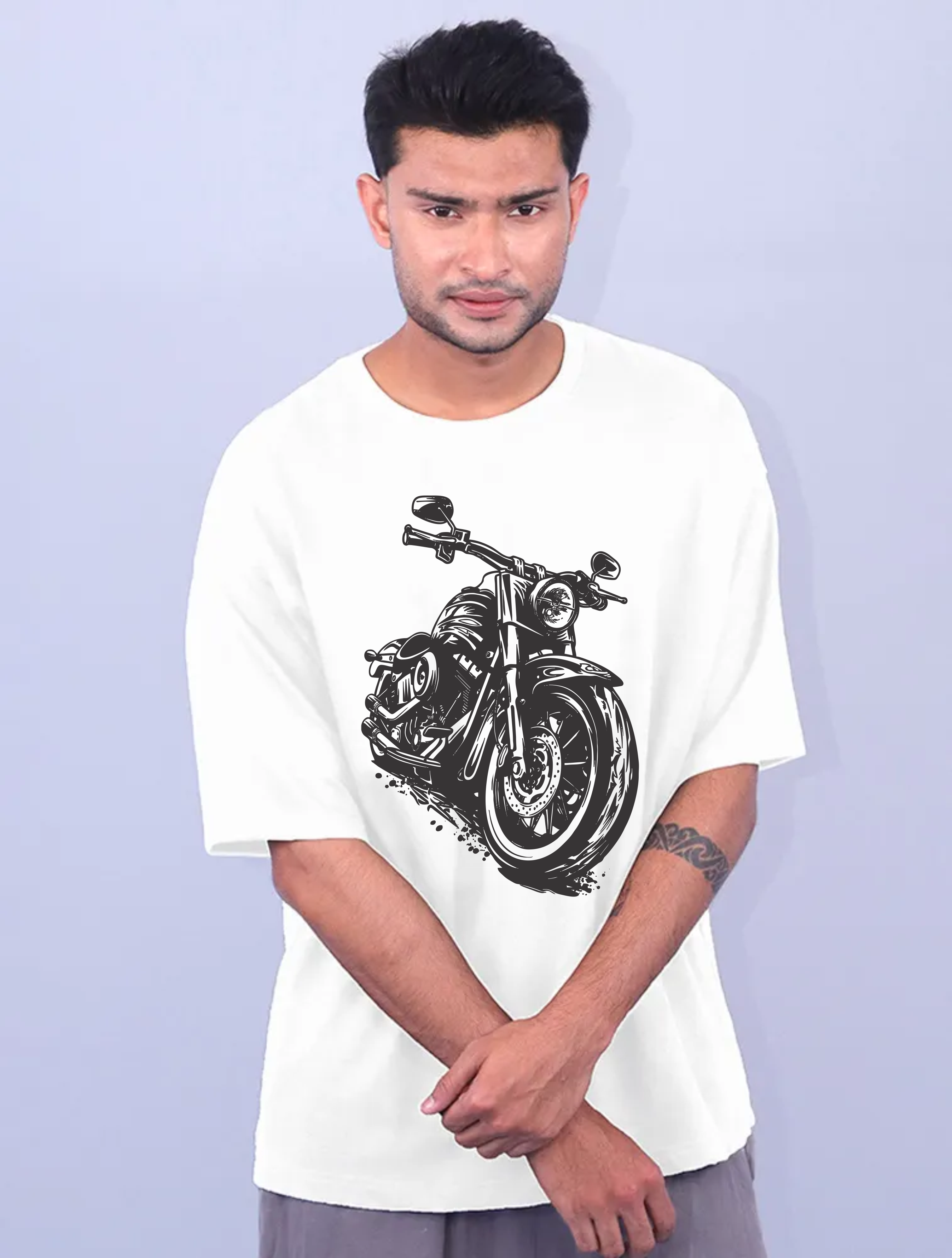 Motorcycle Graphic T-Shirt White Oversized Cotton  Tshirts