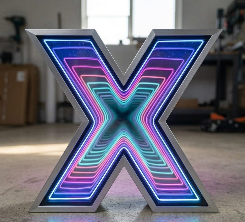 LED Neon infinity mirror  X Sign