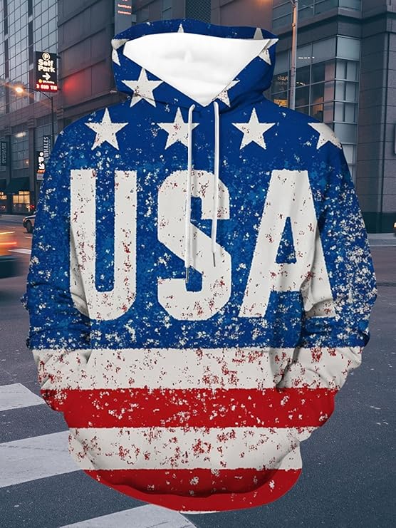 ZOCAVIA Mens American Flag Hoodies Fall Long Sleeve Hooded Sweatshirts Retro Western Cowboy Graphic Pullover Tops with Pocket