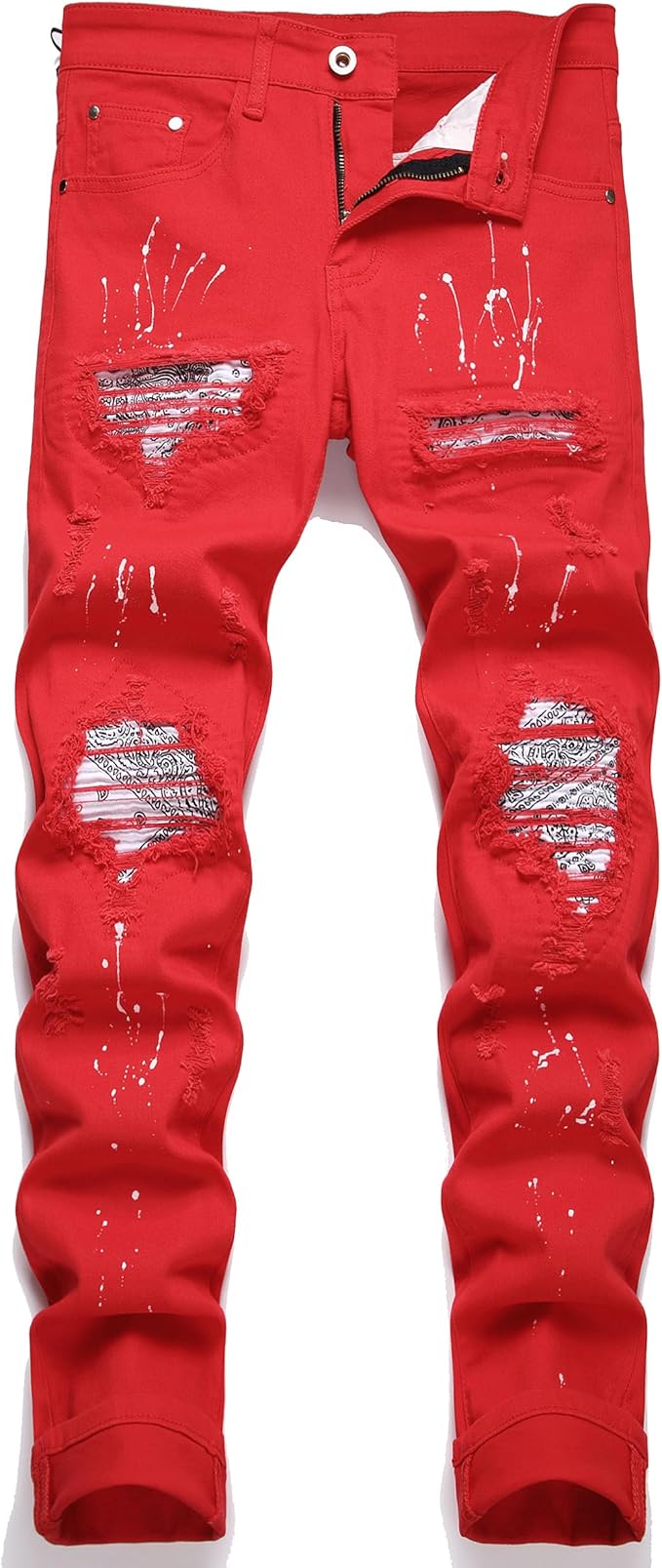 OIIIO Men's Patch Ripped Stretch Regular Fit Jean