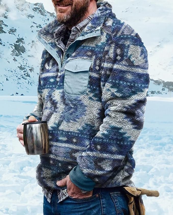 Western Sweatshirts for Men Aztec Fleece Pullover Sweatshirts Mens Vintage Print Fuzzy Sweatshirt